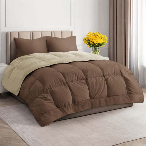 CGK Linens Premium Reversible Down Alternative Comforter - Queen Size All-Season Fluffy & Cozy Duvet Insert, Brown/Beige