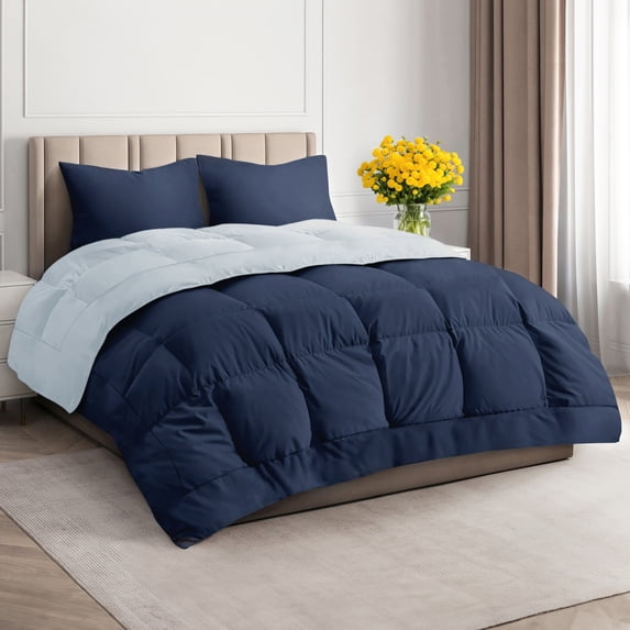 CGK Linens Premium Reversible Down Alternative Comforter - Queen Size All-Season Fluffy & Cozy Duvet Insert, Navy Blue/SkyBlue