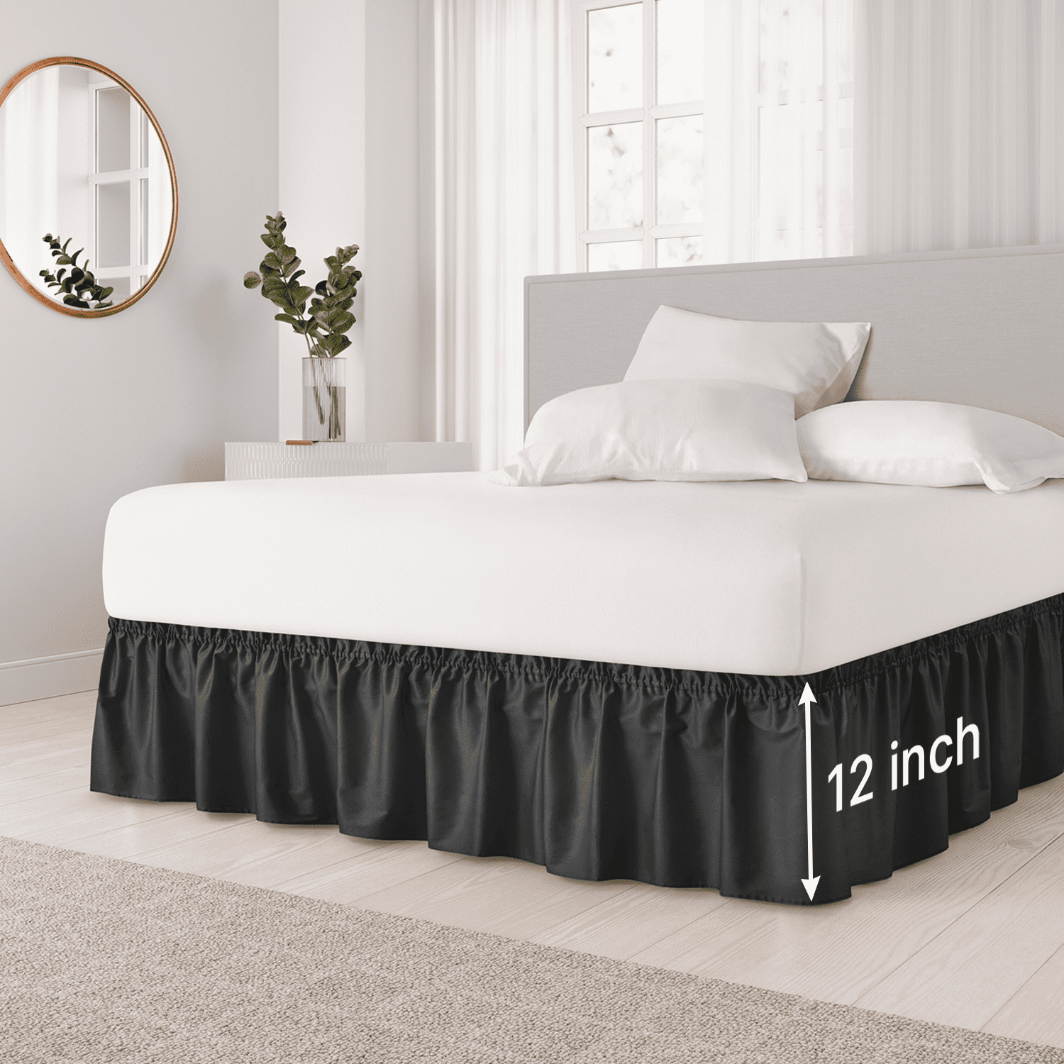King Black Ruffled Elastic Wrap Around Bed Skirt