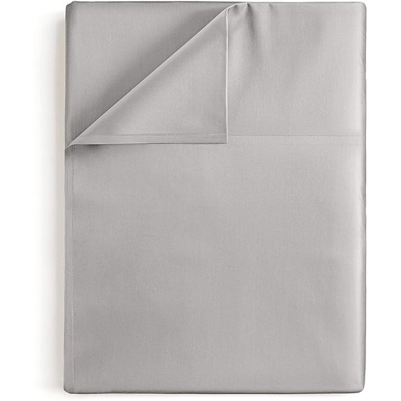 CGK Linens 400 Thread Count Single Flat Sheet Only - Queen Size Soft 100% Cotton Sateen Top Sheet, Light Grey