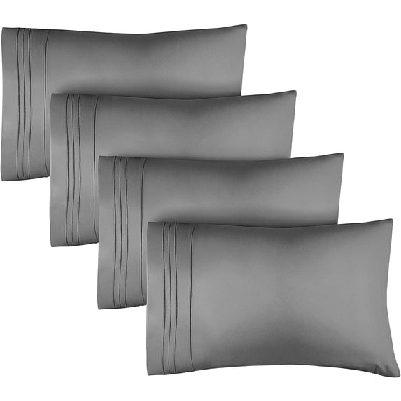 CGK Linens Extra Soft Pillowcases Set of 4 - King Size Hotel Luxury Breathable & Cozy 4-Piece Pillow Covers, Gray