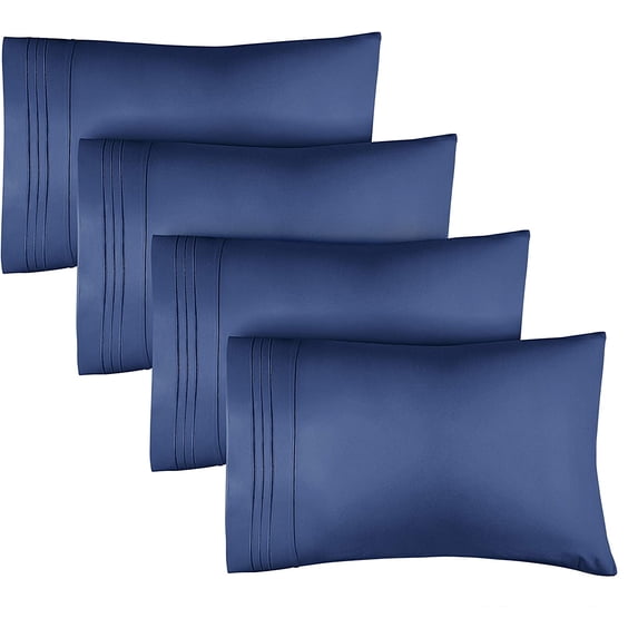 CGK Linens Extra Soft Pillowcases Set of 4 - King Size Hotel Luxury Breathable & Cozy 4-Piece Pillow Covers, Navy Blue