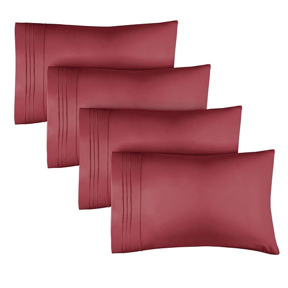 CGK Linens Extra Soft Pillowcases Set of 4 - Queen / Standard Size Hotel Luxury Breathable & Cozy 4-Piece Pillow Covers, Burgundy