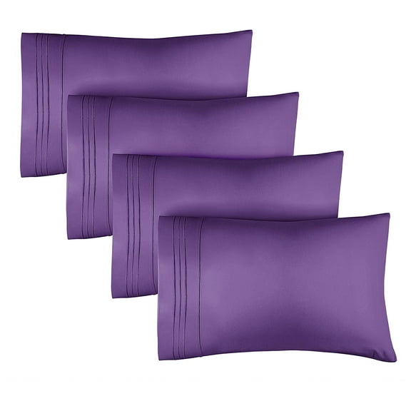 CGK Linens Extra Soft Pillowcases Set of 4 - Queen / Standard Size Hotel Luxury Breathable & Cozy 4-Piece Pillow Covers, Purple