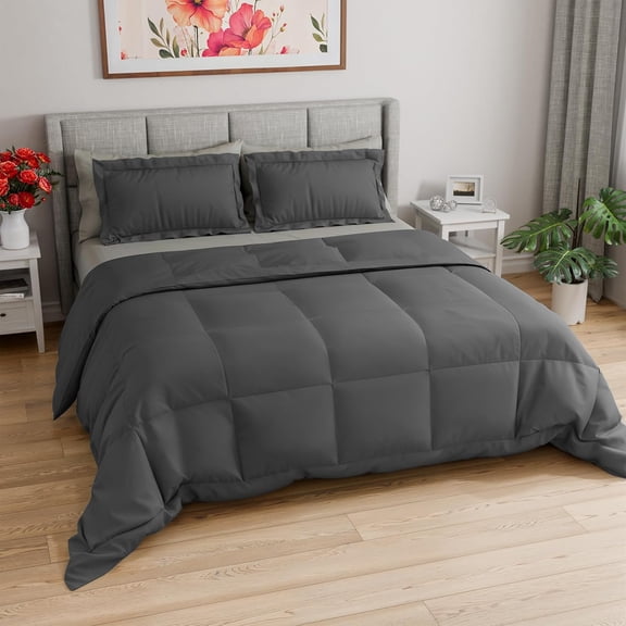 CGK Linens Soft Quilted Comforter with Corner Tabs & Pillow Shams - Comfy, Cozy & Breathable - Premium Down Duvet Insert