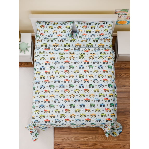 CGK Linens Soft & Vibrant Kids Sheet Set - Queen Size, Monster Trucks
