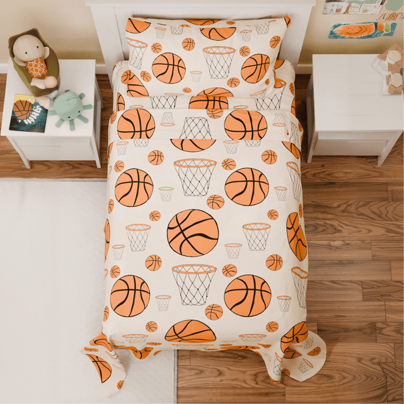 CGK Linens Soft & Vibrant Kids Sheet Set - Twin Size, Basketball Hoops