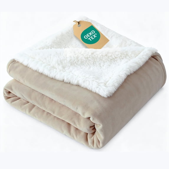 CGK Linens Solid Plush Bed Blanket with Faux Shearling Reverse