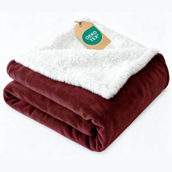 CGK Linens Solid Plush Bed Blanket with Faux Shearling Reverse
