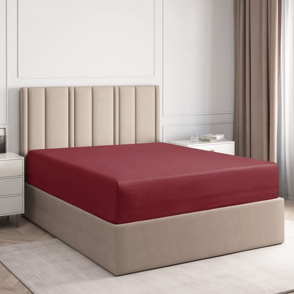 CGK Linens Hotel Luxury Single Fitted Sheet Only - Twin XL Size Wrinkle-Resistant Bottom Sheet, Fits Mattress Up To 16", Burgundy