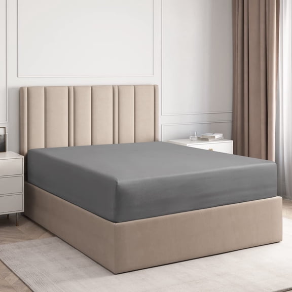 CGK Linens Hotel Luxury Single Fitted Sheet Only - Twin XL Size Wrinkle-Resistant Bottom Sheet, Fits Mattress Up To 16", Gray