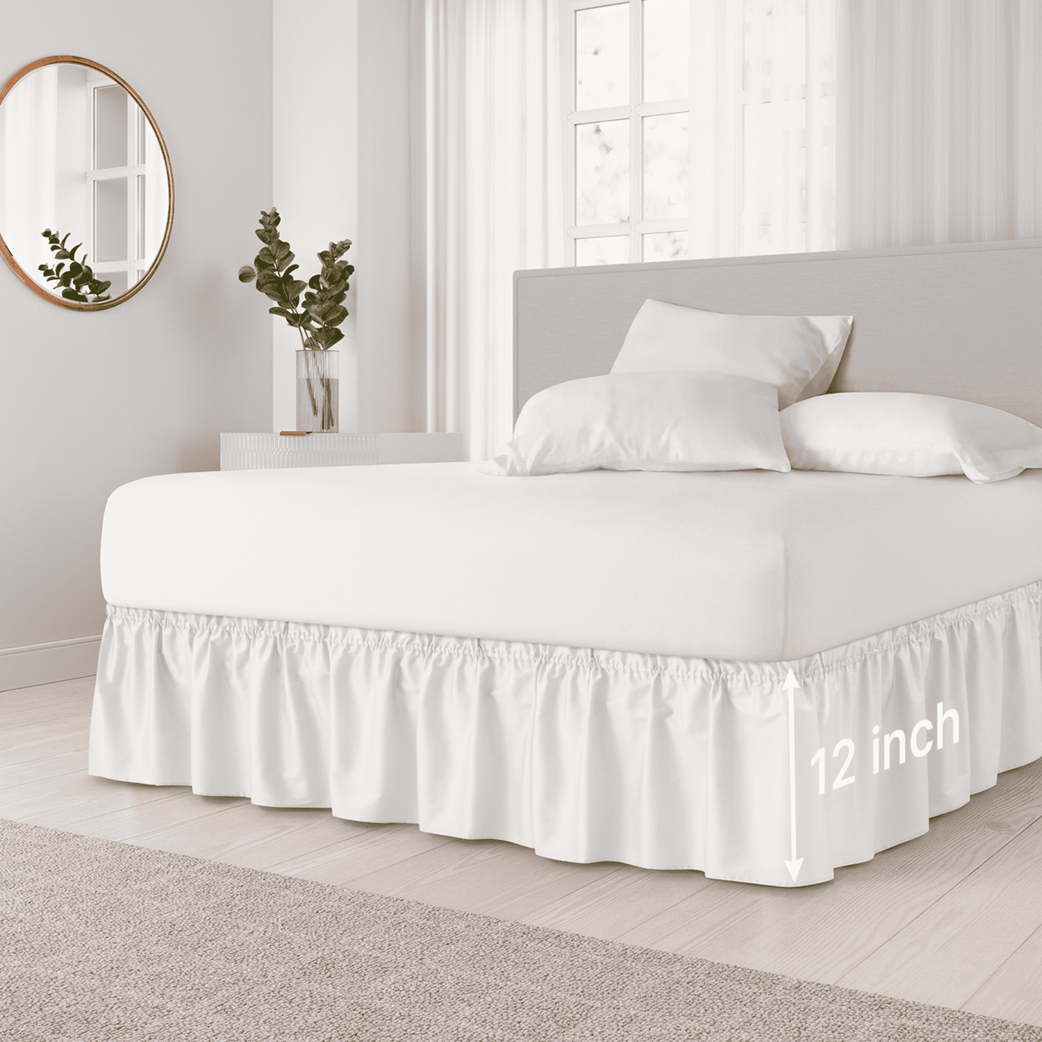 White Ruffled Elastic Wrap Around Full Bed Skirt
