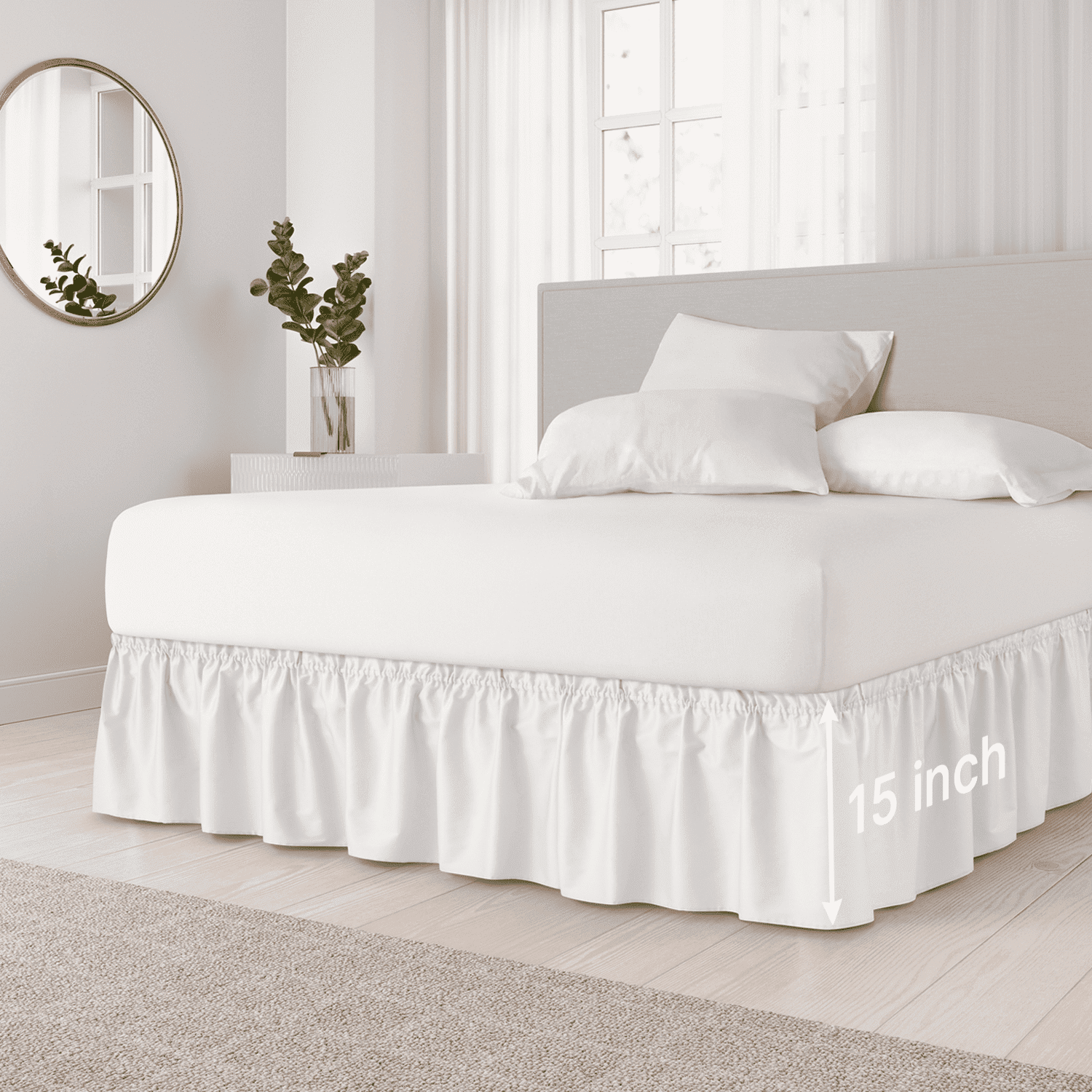 CGK Linens Easy Fit Stretch Dust Bed Skirt with Ruffled Elastic Wrap ...