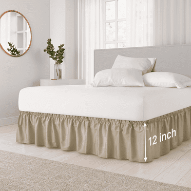 CGK Linens Wrap Around Dust Ruffle Bed Skirt - For King Size Bed With 12 Inch Drop, Easy Fit Elastic Strap - Pleated Bedskirt, Beige