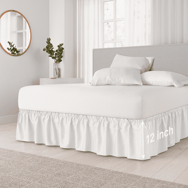 CGK Linens Wrap Around Dust Ruffle Bed Skirt - For Queen Size Bed With 12 Inch Drop, Easy Fit Elastic Strap - Pleated Bedskirt, White