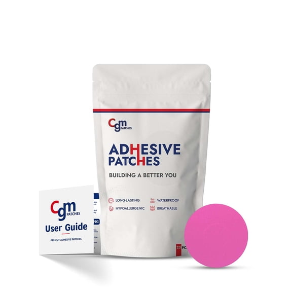 CGM Patches Adhesive Libre 3 / Libre 3 Plus CGM Sensor Patches Without Cutout, Hypoallergenic, Waterproof, Sweatproof, Medical-Grade Adhesive, Patches, Covers | Lasts 10-14 Days | Pack of 25 (Pink)