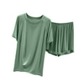 thumbnail image 1 of CGMDTZ Soft Cotton Pajamas for Women Comfy Short Sleeve Sleepwear Shorts Loungwear Night Tee Comfortable and Loose Pjs Set Crew Neck Nightwear Elastic Waist Shorts, Green, Large, 1 of 5