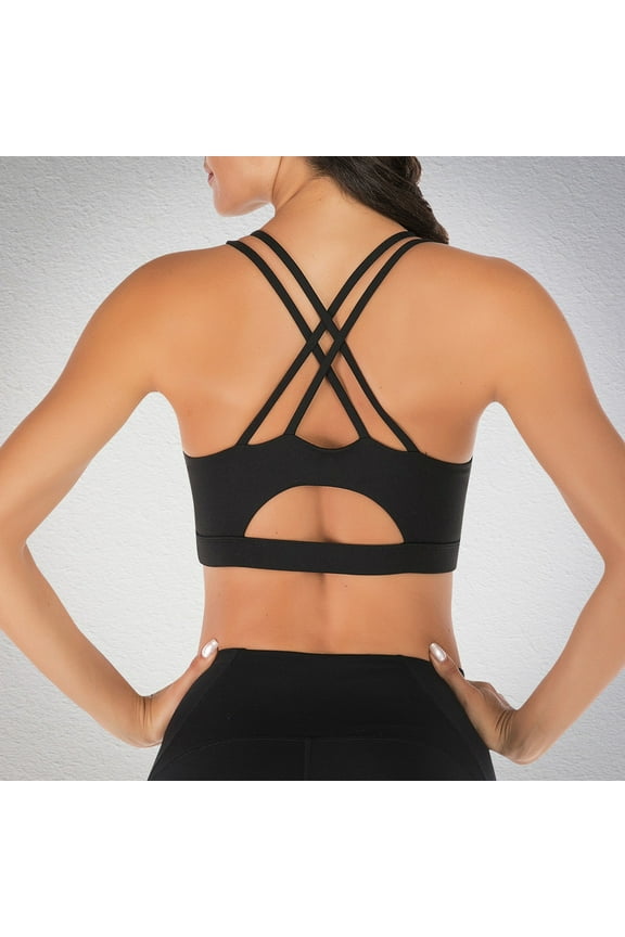 Strappy Sports Bras for Women Criss Cross Back Medium Support Workout Running Yoga Bra, Jazz Dance Bras for Women&Girls with Adjustable Elastic Straps, Go Out Crop Top Tank for Summer, Large