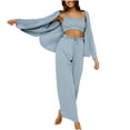 thumbnail image 1 of CGMDTZ Womens 3 Piece Pajamas Camisole Loungewear Set Button-Down Cardigan with Loose Pants, Luxury Sleepwear for Women with Button Robe, Cami Tops and Trousers Set Nightwear, Blue, Large, 1 of 5