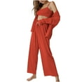 thumbnail image 1 of CGMDTZ Womens 3 Piece Pajamas Camisole Loungewear Set Button-Down Cardigan with Loose Pants, Luxury Sleepwear for Women with Button Robe, Cami Tops and Trousers Set Nightwear, Orange, Medium, 1 of 5