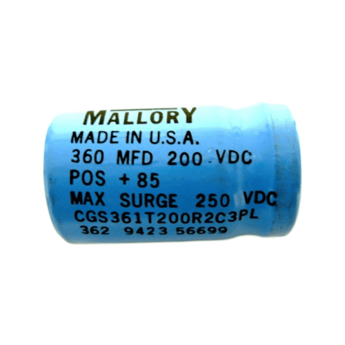 CGS361T200R2C3PL Capacitor 360 MFD 200 VDC POS +85 Max Surge 250 VDC