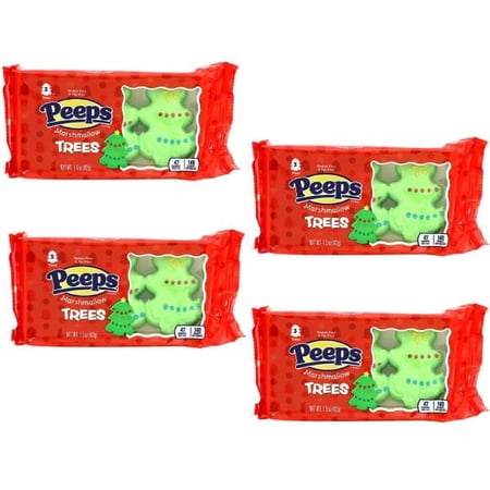 CGT Christmas Tree Peeps Marshmallow Candy Snack Gluten & Fat Free Xmas Winter Holidays Party Favor Fruit Cups Desserts Crafts Cupcakes Brownie Hot Cocoa Edible Topper 3 ct. (Pack of 4)
