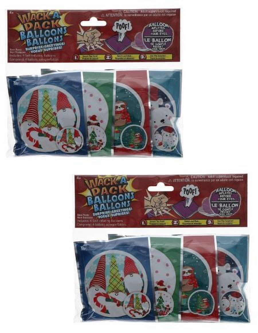 CGT Christmas Wack-A-Pack Self Inflating Foil Balloons Ornaments Party  Favor Stocking Stuffers Kids Toys Goody Bag Gifts Assorted Designs 4-ct.  (Pack of 2) 
