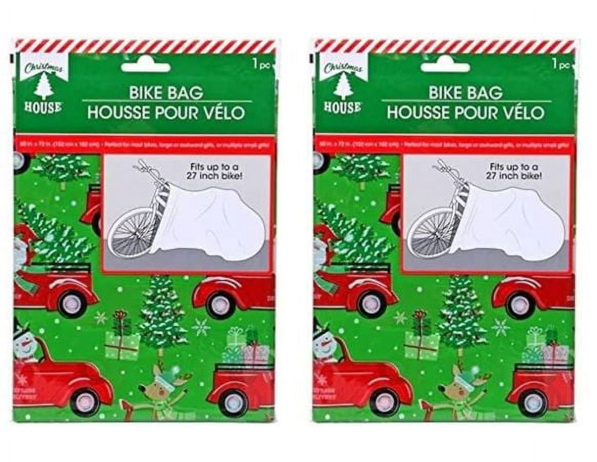 CGT Green Christmas Bike Bags Large Plastic Xmas Gift Wrapping Sack Holiday Present Ornaments Party Favors Bicycle Reindeer Snowman Tree Fits 27 inch