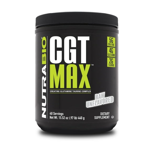 NutraBio CGT-MAX Powder- Creatine, Glutamine and Taurine to Support Muscle Recovery and Strength - 40 Servings - Unflavored
