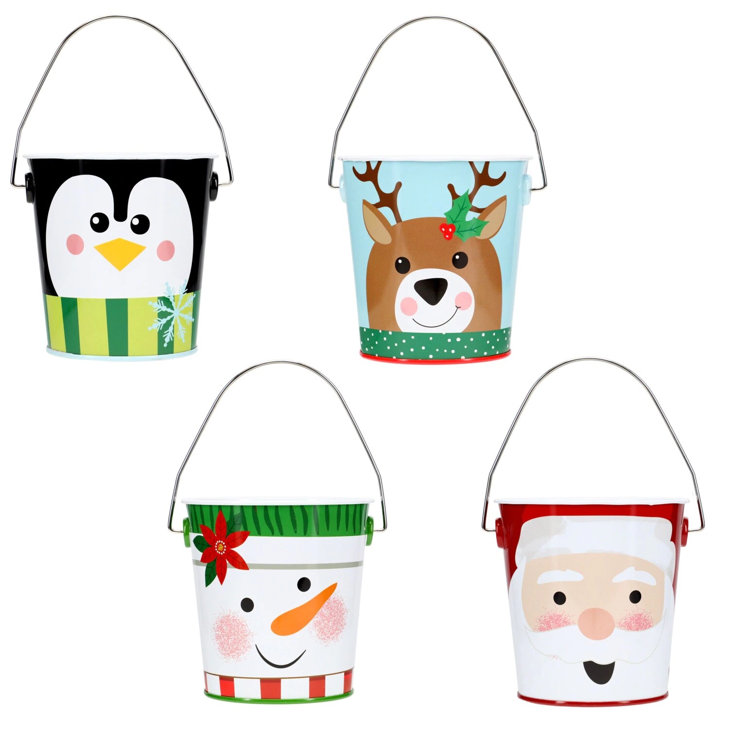 CGT Mini Round Christmas Tin Pails Metal Buckets Gift Baskets Xmas