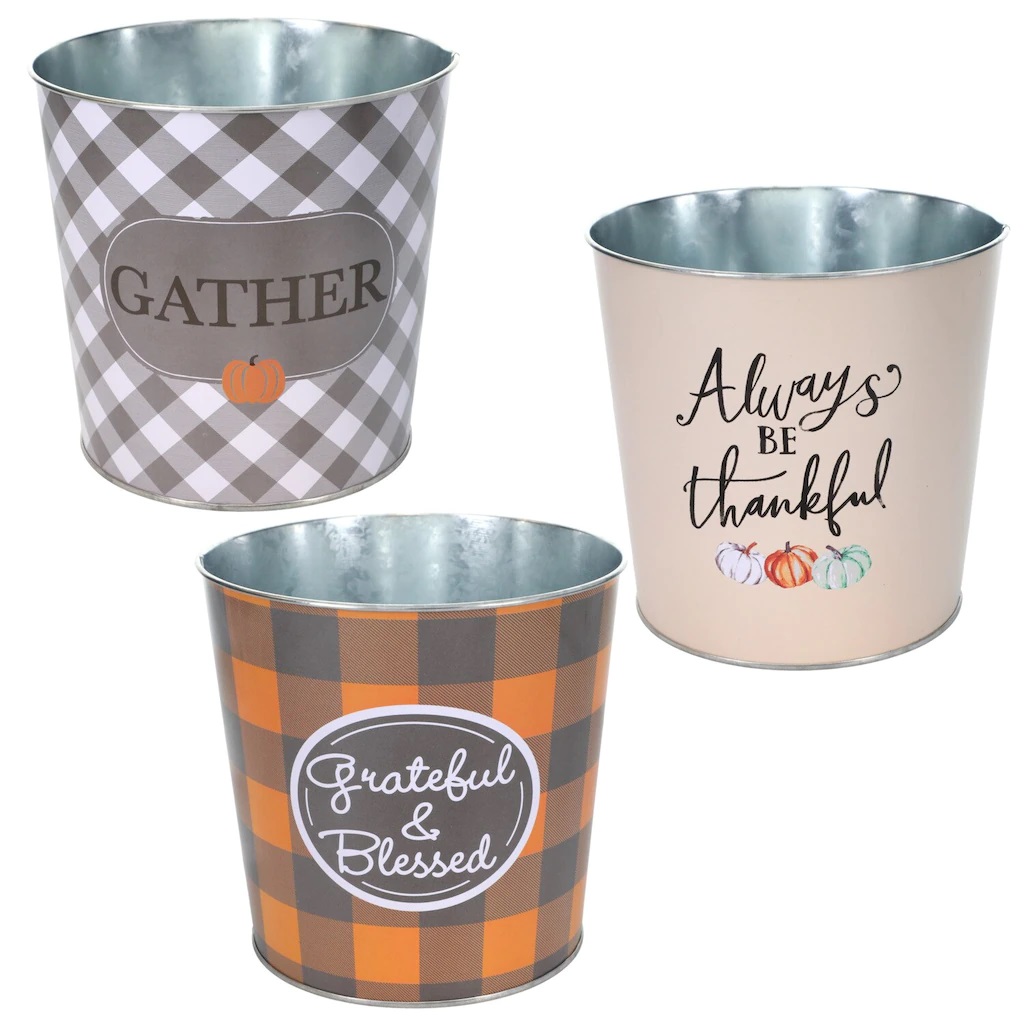 CGT Round Harvest Tin Pails Metal Buckets Gift Baskets Fall