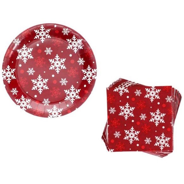 CGT Snowflakes Christmas Paper Plates & Napkins Set Disposable