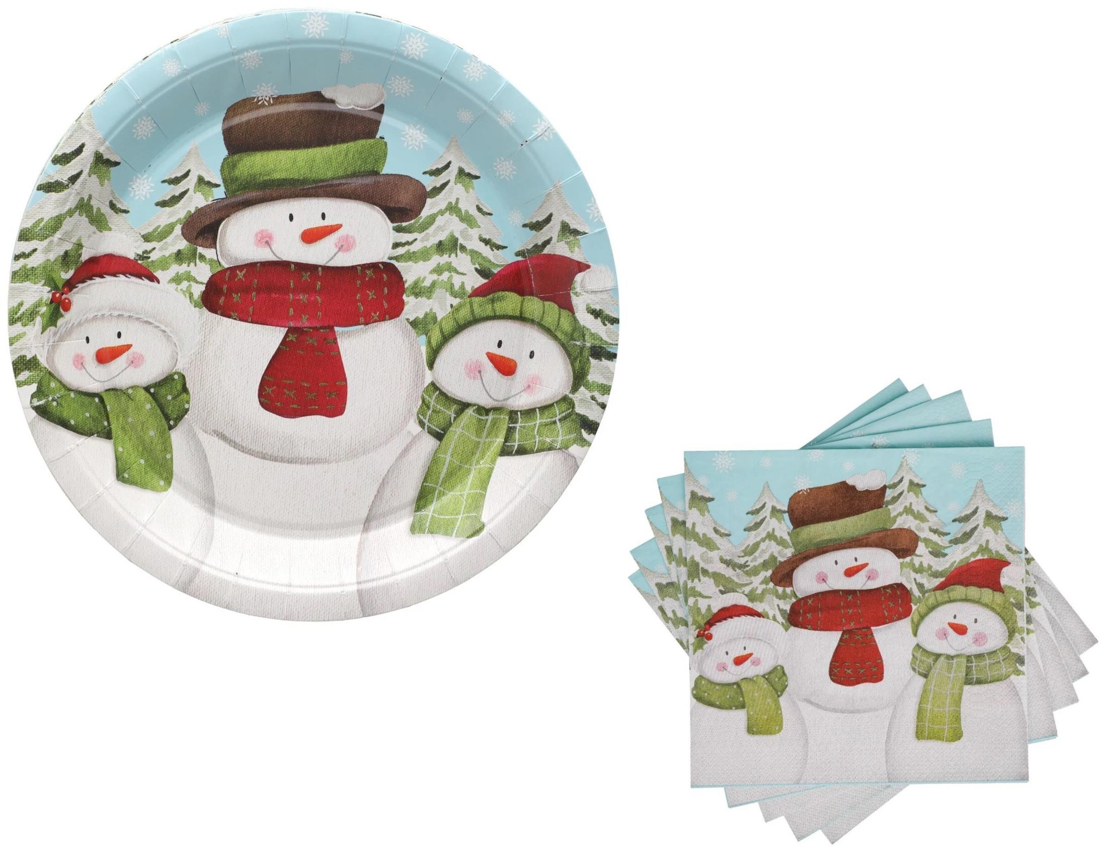 CGT Snowman Christmas Paper Plates & Napkins Set Disposable Tableware Dinnerware Party Supplies