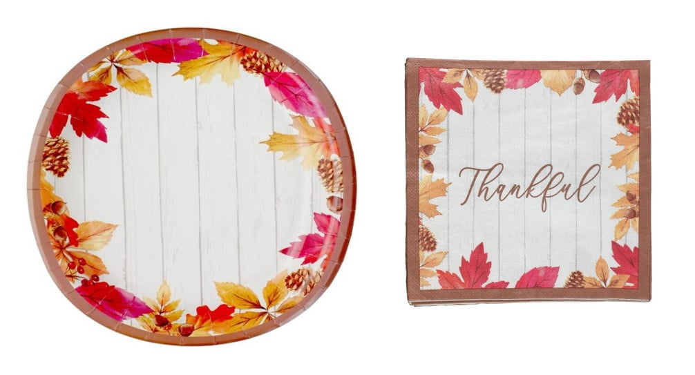 CGT Thankful Thanksgiving Paper Plates & Napkins Set Disposable