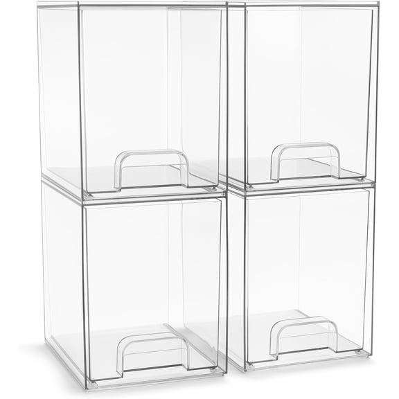 CGTER Acrylic Storage Containers - 4 Pack, Stackable Storage Bins Set for Bathroom Organization - Clear Acrylic Drawer Organizers - Makeup Case Pull-Out Drawers (7.6 Tall)