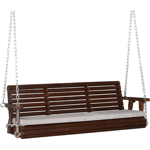 CGTER Heavy Duty 880 LBS Patio Wooden Porch Swing Outdoor with Extra Cushion, Farmhouse Hanging Bench Tree Swing with Adjustable Chains for Yard | Garden | Lawn | Balcony (5 FT, Rustic)