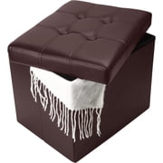 CGTER Storage Ottoman, Folding Foot Stool with Thicker Foam Padded Seat Small Leather Storage Ottoman Bench Foot Rest for Living Room Foldable Coffee Table 17x13x13in,Brown
