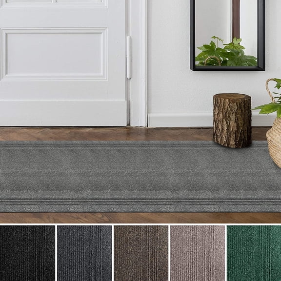 CGTER Tracker Interior/Exterior Utility Carpet Runner with Ribbed Border, Non-Slip Rubber Backing, for Entrance, Hallway 26" x 7' Grey