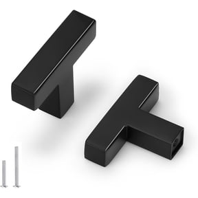 CGTER20 Pack 2 inch (50mm) Flat Black Kitchen Cabinet Knobs,Square T Bar Single Hole Cupboard Knobs,Matte Black Knobs for Dresser Drawer and Closet