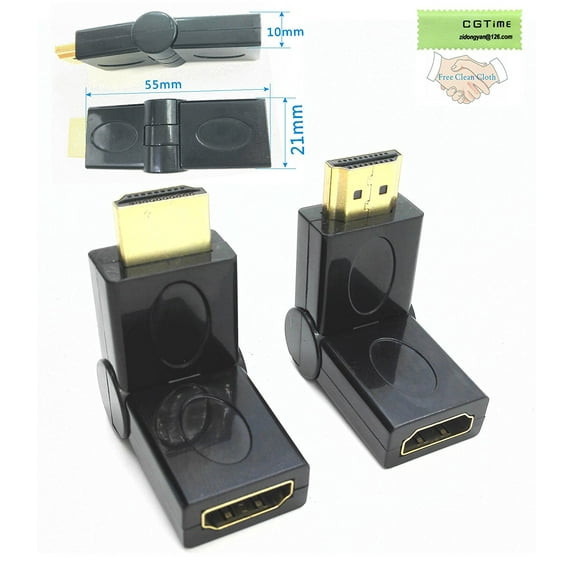 CGTime Premium Gold Plated Connectors HDMI Male To Female Coupler, 90-270 Degree Adjustable Rotation HDMI Male to Female Swivel Adapter Converter