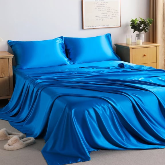 CGW 3-Piece Satin Bed Sheet Set, Twin – Luxury Silky Feel, Deep Pocket, Cooling & Breathable, Easy Care, Royal Blue