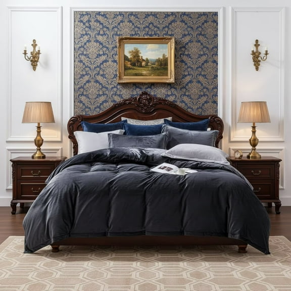 CGW 3-Piece Velvet Duvet Cover Set, King – Soft Luxury Bedding, Zipper Closure, Easy Care, Charcoal Grey