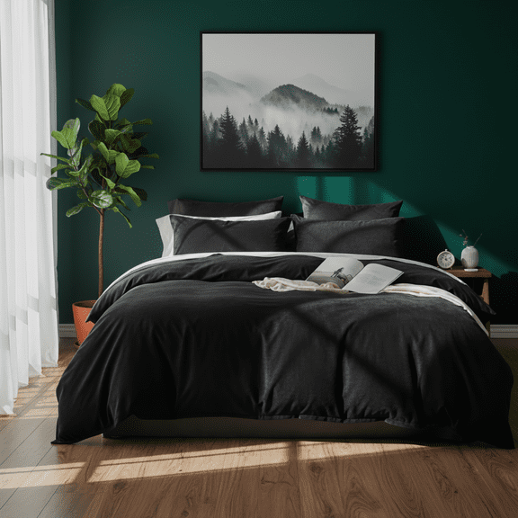 CGW 3-Piece Velvet Duvet Cover Set, Queen – Soft Luxury Bedding, Zipper Closure, Easy Care, Black