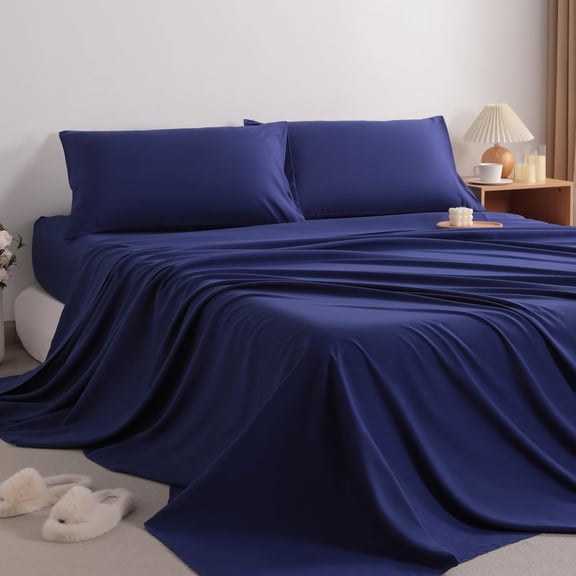 CGW 4-Piece Microfiber Bed Sheet Set, King – Super Soft, Wrinkle & Stain Resistant, Deep Pocket Fitted Sheet, Navy Blue