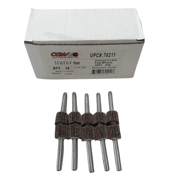 CGW 5/8" x 5/8" x 1/4" Shank Flap Wheel 60 Grit Aluminum Oxide 10 Pack
