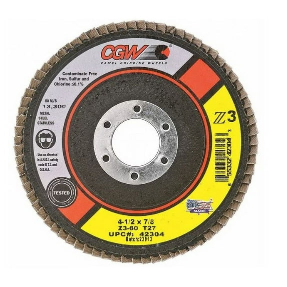 CGW Abrasive 42344, 4-1/2 x 7/8" x 60 Grit Flap Discs, Pack of (10)