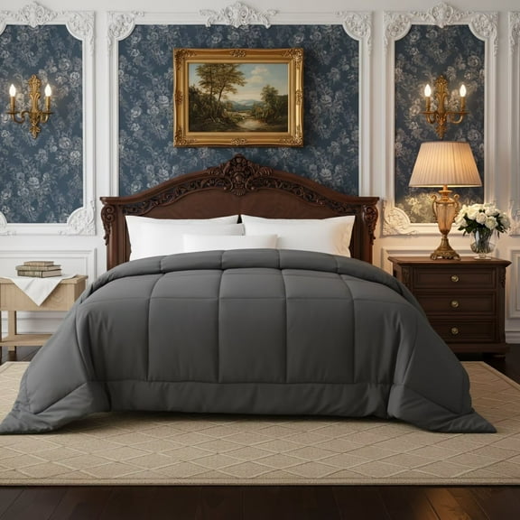 CGW Queen Comforter Duvet Insert, All-Season Quilted Down Alternative, Soft Lightweight Bedding with Corner Tabs, Machine Washable, Dark Grey