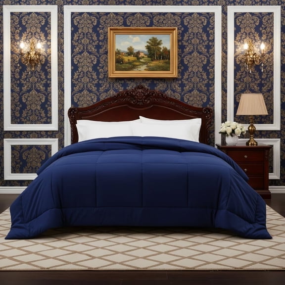 CGW Queen Comforter Duvet Insert, All-Season Quilted Down Alternative, Soft Lightweight Bedding with Corner Tabs, Machine Washable, Navy Blue