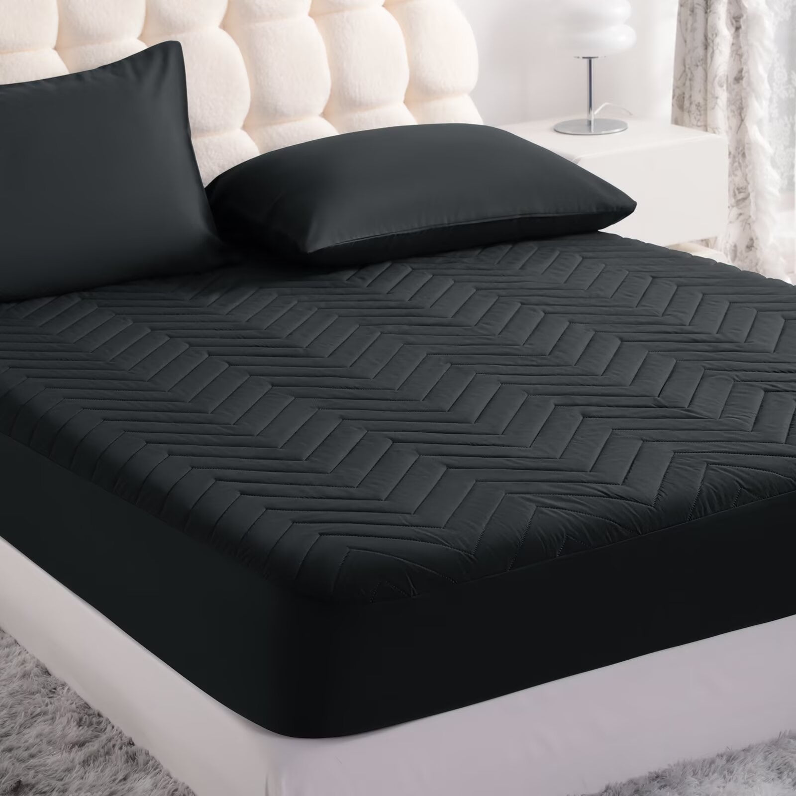 Chenille Home Waterproof Fitted Sheet Set - 3 Piece Cream Twin XL, Deep Pocket Mattress Protector Up To 16"
