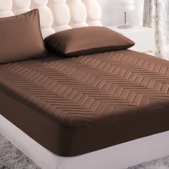 CGW Quilted Waterproof Mattress Protector Fitted Sheet, Deep Pocket, Brushed Fabric with TPU Backing, Breathable & Noiseless, Coffee, King